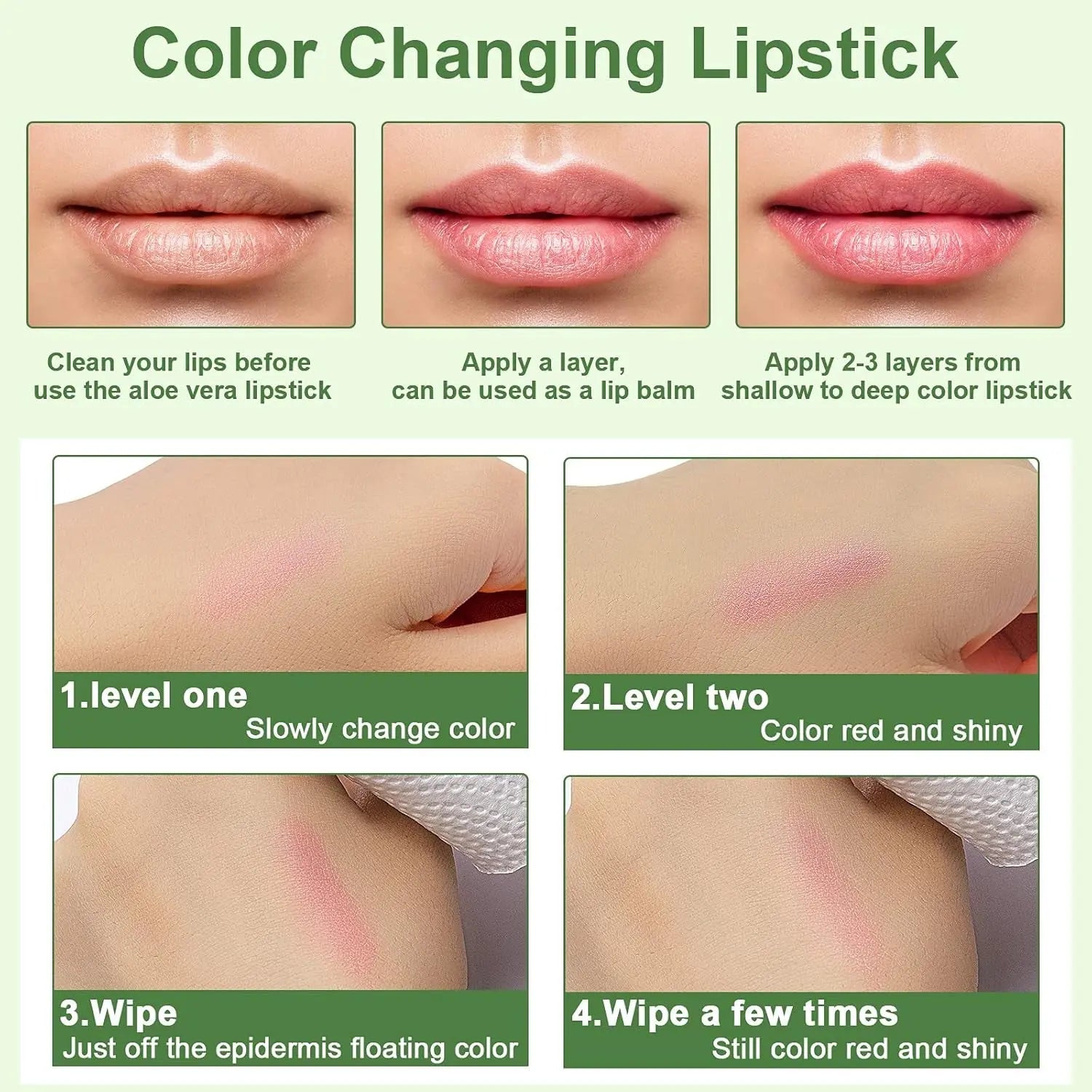 3PCS Aloe Vera Lipstick,Aloe Vera Color Changing Lipstick,24H Long Lasting Nutritious Soothing Aloe Vera Lip Balm,Magic Moisturizer Temperature Color Change Aloe Vera Lip Gloss Lip Care Set for Women