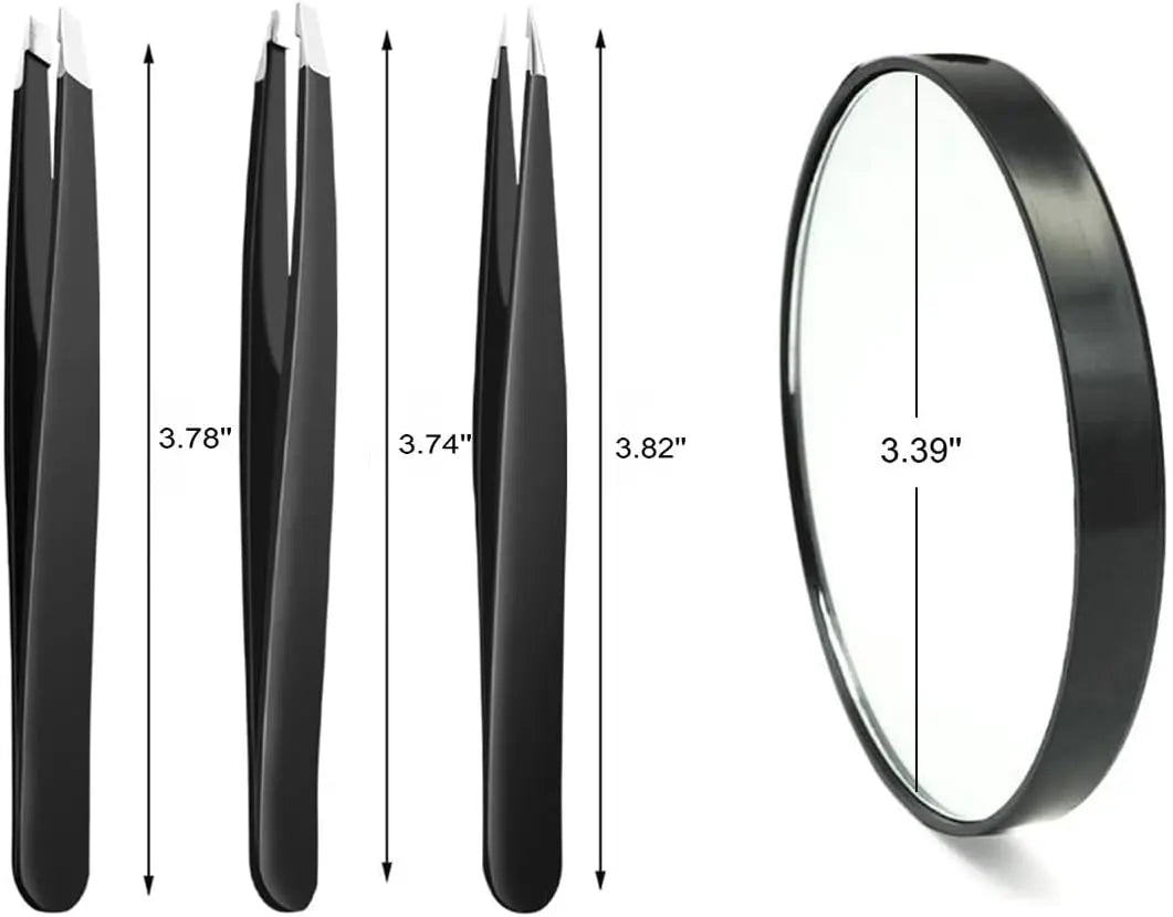 3Pcs Eyebrow Tweezers & 10X Magnification Mirror Set - Professional Stainless Steel Precision Plucking Tweezer for Eyebrows,Ingrown Hair,Facial Hair Remover,Beauty Tool for Women Men