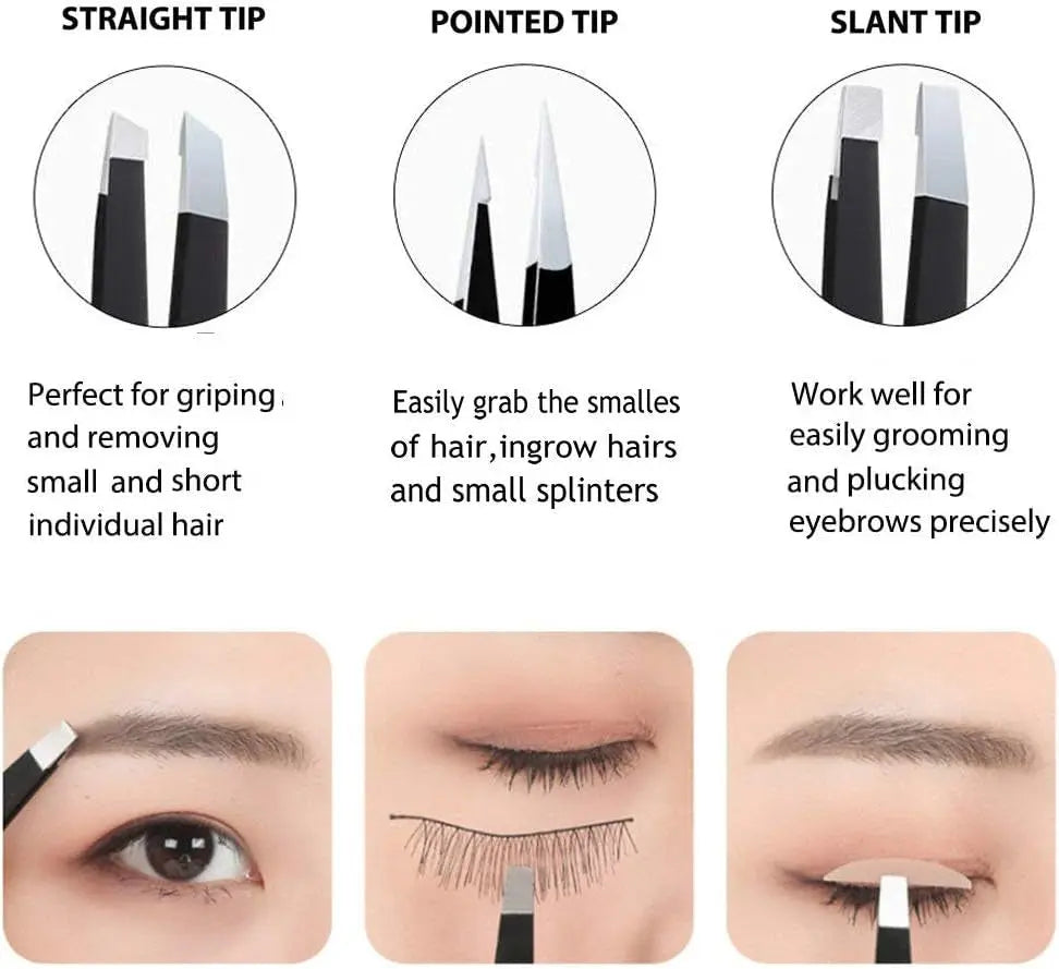 3Pcs Eyebrow Tweezers & 10X Magnification Mirror Set - Professional Stainless Steel Precision Plucking Tweezer for Eyebrows,Ingrown Hair,Facial Hair Remover,Beauty Tool for Women Men