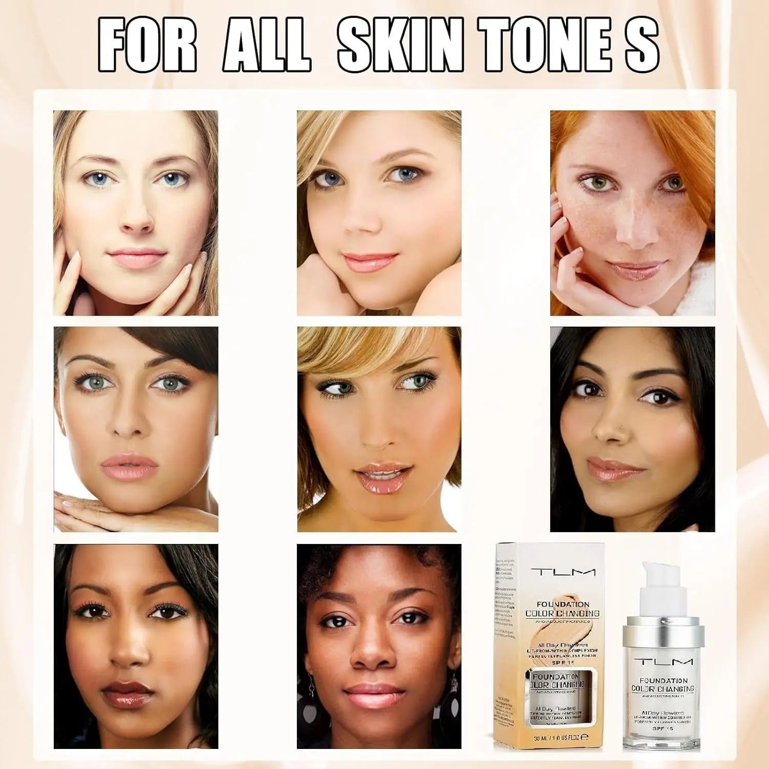 TLM Color Changing Foundation, Moisturizing Warm Skin Flawless Full Coverage Face Foundation Makeup for All Skin. (1Pcs)