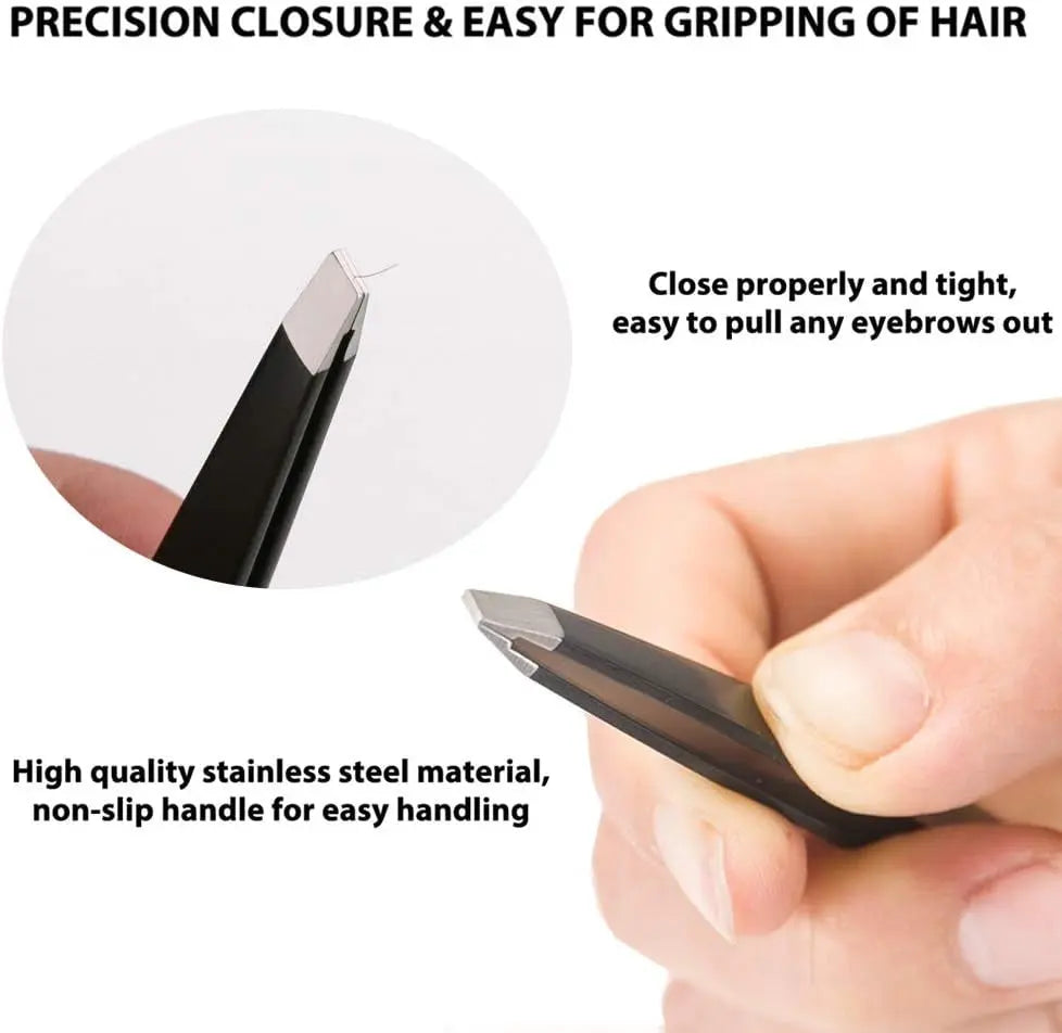 3Pcs Eyebrow Tweezers & 10X Magnification Mirror Set - Professional Stainless Steel Precision Plucking Tweezer for Eyebrows,Ingrown Hair,Facial Hair Remover,Beauty Tool for Women Men