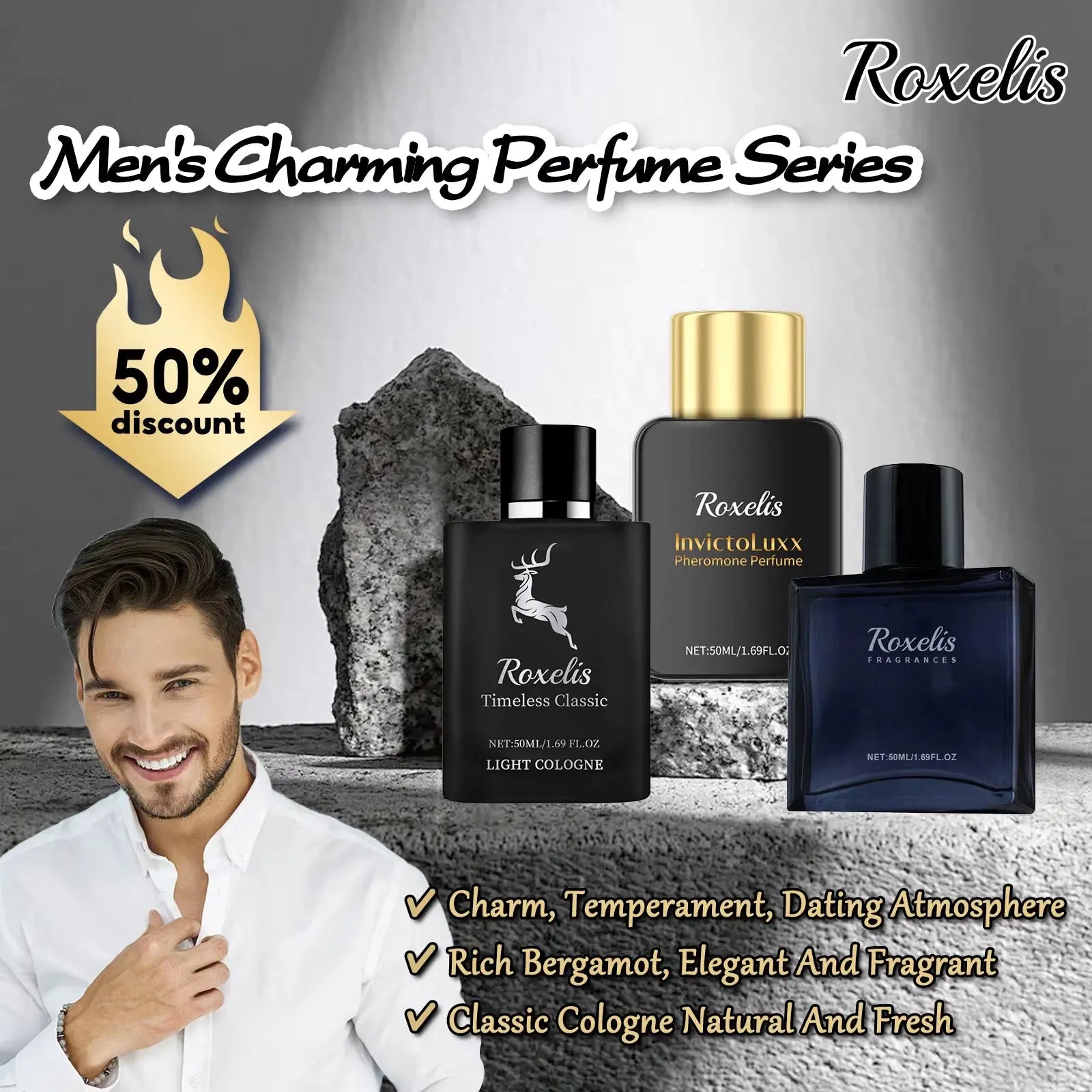 50Ml Glamour Men Perfume Spray Bergamot Cologne Light Fragrance Romantic Pheromone Dating Atmosphere Flirting Perfume