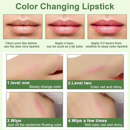 3PCS Aloe Vera Lipstick,Aloe Vera Color Changing Lipstick,24H Long Lasting Nutritious Soothing Aloe Vera Lip Balm,Magic Moisturizer Temperature Color Change Aloe Vera Lip Gloss Lip Care Set for Women