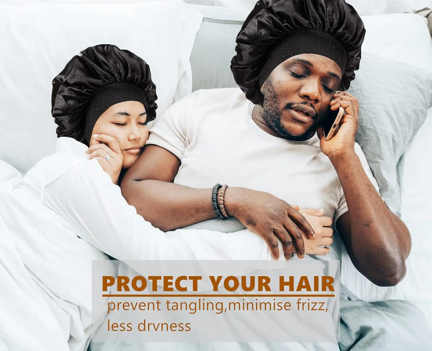 Bonnet for Men,Silk Bonnet for Men for Sleeping,Matching Durag and Bonnets Set for Couples,Mens Bonnet for Curly Hair,Braids,Pack A