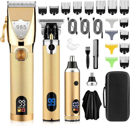 Professional Hair Clippers Hair Trimmer for Men,Beard Trimmer Nose Hair Trimmer Set,Cordless Electric Shavers Razor for Men,Barber Clippers T-Blade Trimmer Haircutting Grooming Kit