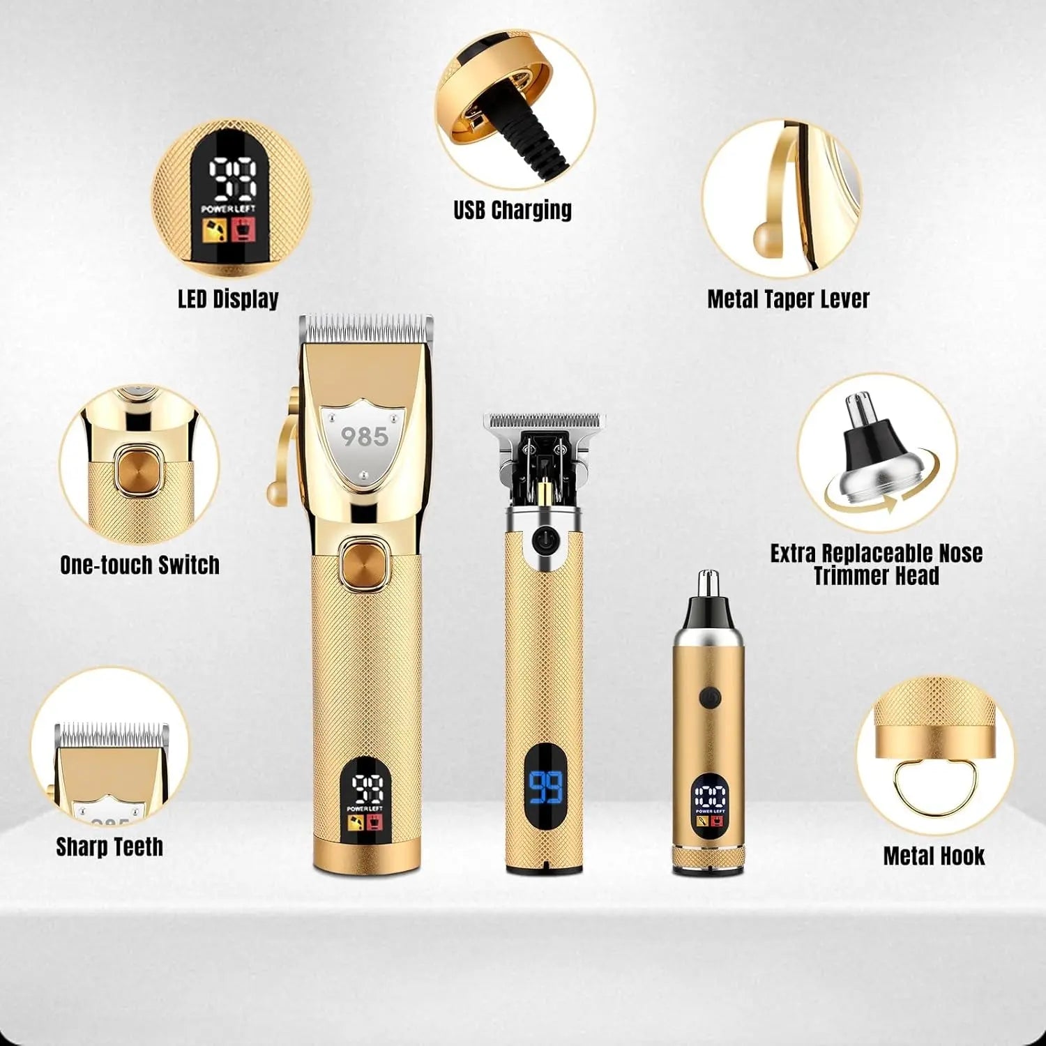Professional Hair Clippers Hair Trimmer for Men,Beard Trimmer Nose Hair Trimmer Set,Cordless Electric Shavers Razor for Men,Barber Clippers T-Blade Trimmer Haircutting Grooming Kit
