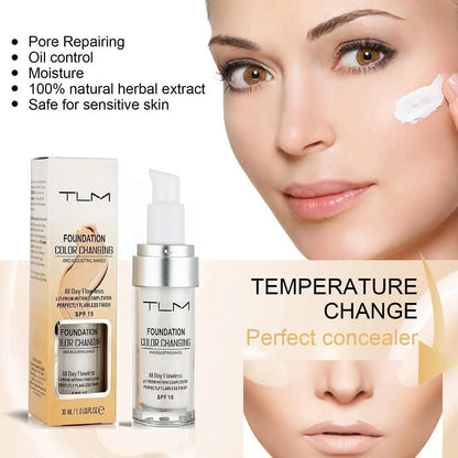 TLM Color Changing Foundation, Moisturizing Warm Skin Flawless Full Coverage Face Foundation Makeup for All Skin. (1Pcs)