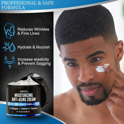 Mens Face Moisturizer Cream - anti Aging & Wrinkle Cream - Face Moisturizer for Men with Collagen, Retinol, Peptides, Jojoba Oil - Facial Skin Care Lotion - Day & Night - 4.2 OZ