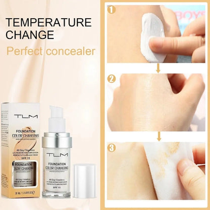 TLM Color Changing Foundation, Moisturizing Warm Skin Flawless Full Coverage Face Foundation Makeup for All Skin. (1Pcs)