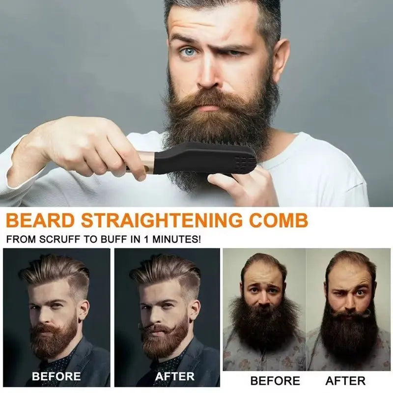 Multifunctional Mini Beard Straightener Quick Heated Comb Anti-Scald for Men Beard and Hair One-Piece Styling Straight Hair Comb