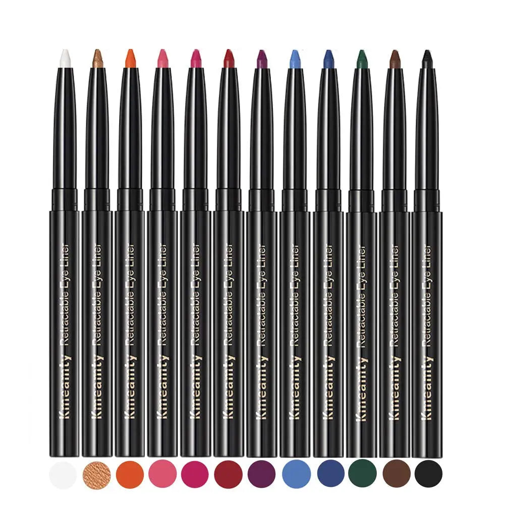 Gel Eye Liner Pencil Set, 12 Colors Retractable Long-Lasting Smooth Waterline Eye Liner Lip Liner Eyeshadow - Vegan, Cruelty Free