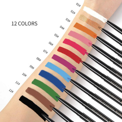 Gel Eye Liner Pencil Set, 12 Colors Retractable Long-Lasting Smooth Waterline Eye Liner Lip Liner Eyeshadow - Vegan, Cruelty Free