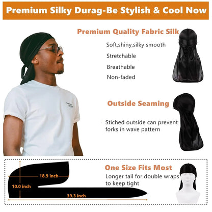 Bonnet for Men,Silk Bonnet for Men for Sleeping,Matching Durag and Bonnets Set for Couples,Mens Bonnet for Curly Hair,Braids,Pack A