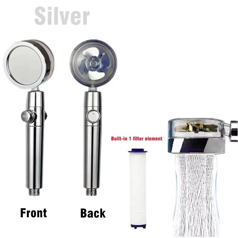 Hot Shower Head Water Saving Flow 360 Degrees Rotating with Small Fan ABS Rain High Pressure Spray Nozzle Bathroom Accessories