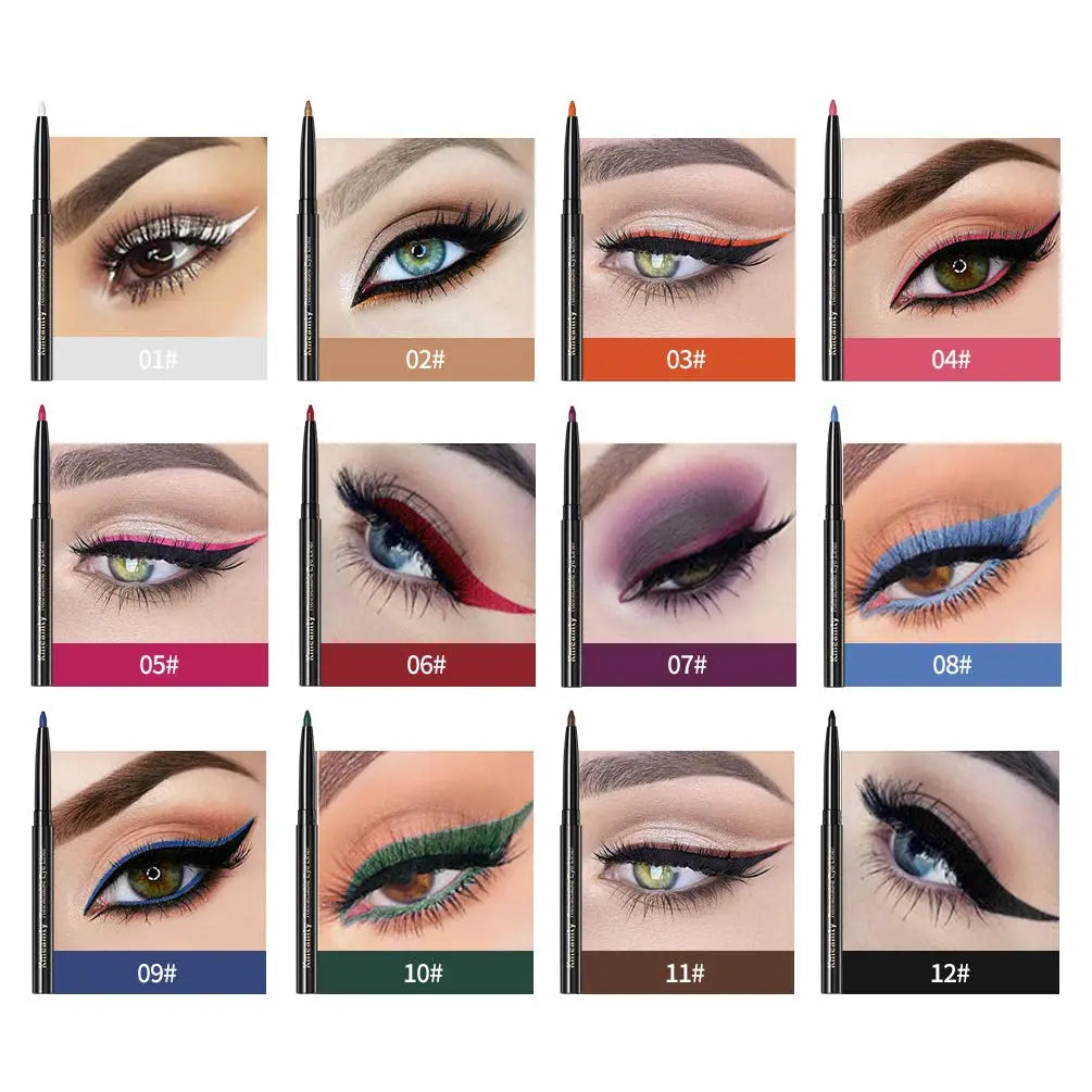 Gel Eye Liner Pencil Set, 12 Colors Retractable Long-Lasting Smooth Waterline Eye Liner Lip Liner Eyeshadow - Vegan, Cruelty Free