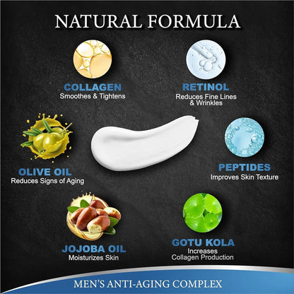 Mens Face Moisturizer Cream - anti Aging & Wrinkle Cream - Face Moisturizer for Men with Collagen, Retinol, Peptides, Jojoba Oil - Facial Skin Care Lotion - Day & Night - 4.2 OZ