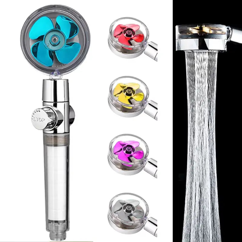 Hot Shower Head Water Saving Flow 360 Degrees Rotating with Small Fan ABS Rain High Pressure Spray Nozzle Bathroom Accessories